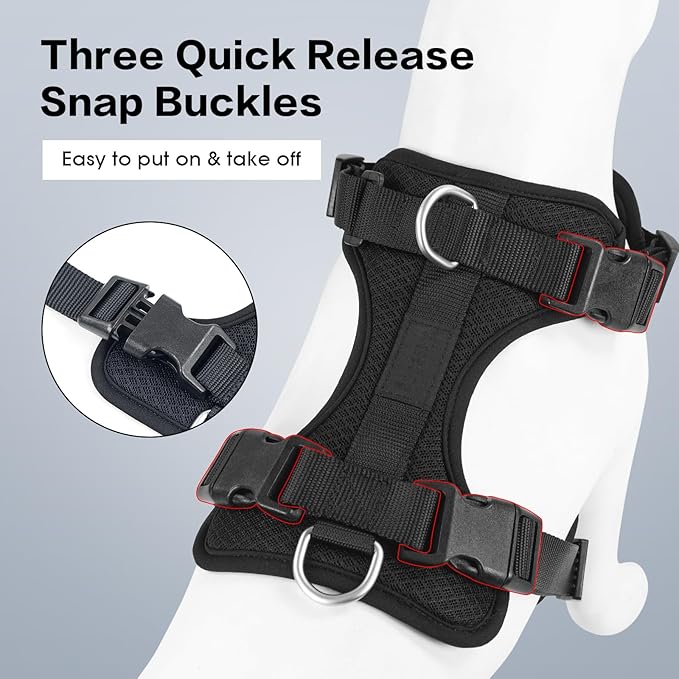 Wisedog Dog Harness Medium Sized, Pet Vest with Front Clip, Adjustable Puppy Harness with 3 Fast Release Buckles[Easy to Put on & Take Off] (Black, XS)