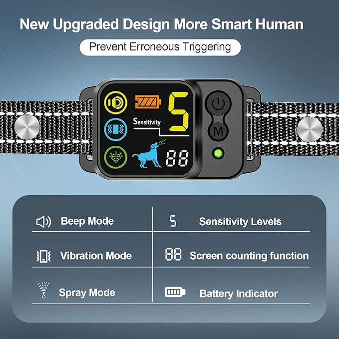 Citronella Bark Dog Collar Spray Dog Collar, with 5 Adjustable Sensitivity, Beep+Vibration+Spray 5 Working Modes Citronella Bark Collar, IP66 Waterproof Dog Spray Collar for L/M/S Black