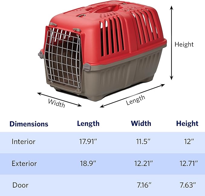 MidWest Homes for Pets Spree Travel Carrier – Hard-Sided Dog & Cat Carrier, Small Pet Travel Crate with Handle, Ventilated Design, Easy Assembly, 19-Inch, Red
