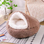 Cat Bed Round Fluffy Hooded Cat Bed Cave, Anti-Anxiety Cave Bed with Hooded Blanket, Cozy Cuddler Luxury Puppy Pet Bed, Anti-Slip Bottom and Machine Washable (Brown, Large)