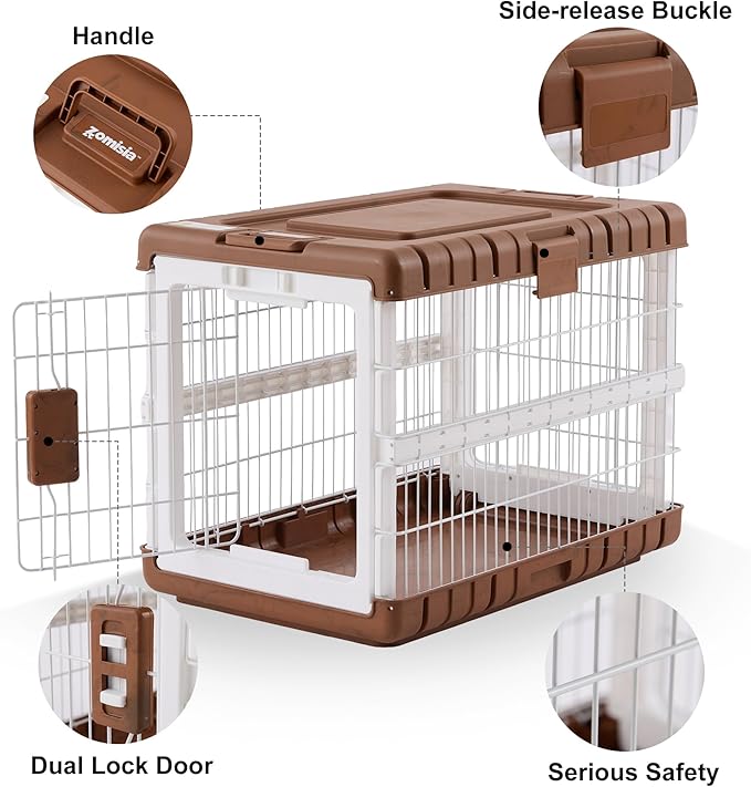 Collapsible Dog Crate for Large Dogs - 36" L Heavy Duty Dog Kennel No Tools Required with 4 Sides Steel Foldable Cage for Dogs Indoor, Portable Carrier with 2 Smooth Wheels, Woodgrain