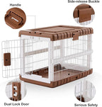 Collapsible Dog Crate for Dogs - 28" L Heavy Duty Dog Kennel No Tools Required with 4 Sides Steel Foldable Cage for Dogs Indoor, Portable Carrier with 2 Smooth Wheels, Woodgrain