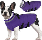 Mklhgty Medium Dog Coat with Harness Built-in, Waterproof Reflective Fleece Lined - Warm Windproof Winter Jacket with Back Zipper, Cold Weather Snow Dog Coats - Purple - M