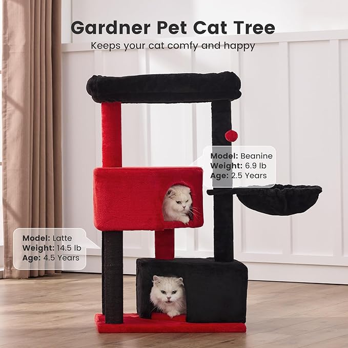 Gardner Pet 41" Cat Tree for Medium-Large Cats, Gothic Cat Tree, Heavy Duty Cat Trees Towers with 2.8in Posts & Washable Top Perches