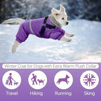BRKURLEG Purple Dog Coat with Harness, Dog Winter Jacket, Dogs Onesie Body Warm Jackets, Small Dogs Winter Coats Reflective Windproof Warm Cold Weather Coats, Pet Waterproof Jackets, M