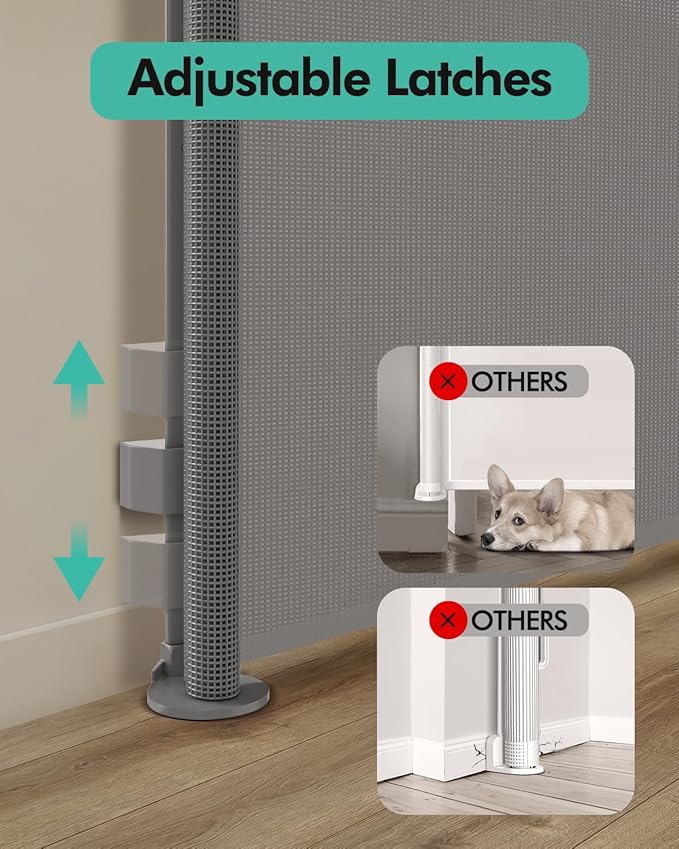 Retractable Baby Gates, Mesh Dog Gate for Doorways, 33.6" Tall, Expands to 55" Wide,Pet Safety Essential Fit for Baseboards, Wide Toddlers Gates for Hallways, Indoor & Outdoor,Grey