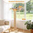 54.3" Cat Window Perch with 3 Adjustable Roman Column Sisal Posts, Gray Fluffy Cusion, Drill-Free Suction Cups, Multi-Level Bird Watching Perch, 60 lbs Capacity