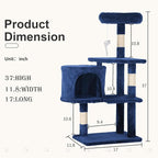 36" Multi-Level Cat Tree Tower with Scratching Posts, Toys & Condo - Space-Saving Design for Indoor Kittens, Compact Floor Footprint & Vertical Space for Multi-Cat Homes-Navy Blue