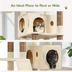 Globlazer 77" Cat Tree for Large Cats, Tall Cat Tower with Scratching Board & Thickened Stable Base, Skin-Friendly Multi-Level Activity Center for Multi-Cat Household, Maine Coon, S77C,Beige
