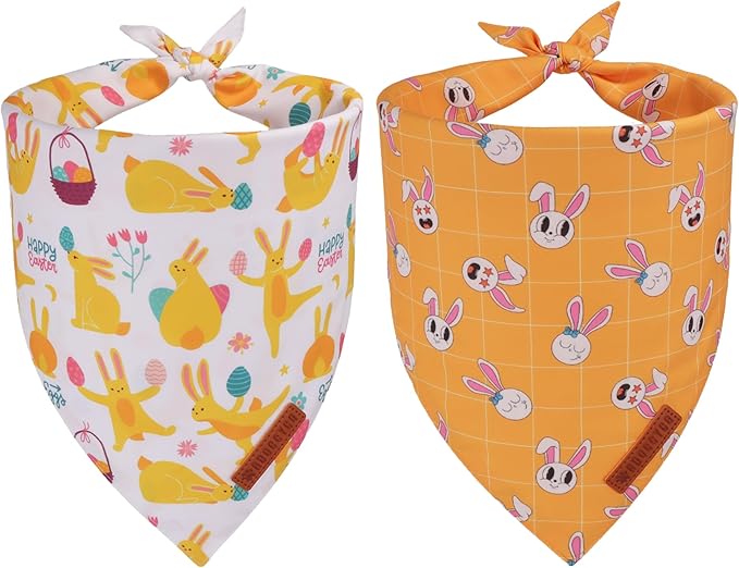 ADOGGYGO Easter Dog Bandanas, Bunny Egg Print Puppy Scarf, Premium Fabric, Adjustable Fit Happy Easter Bandanas for Extra Large Dogs (X-Large)