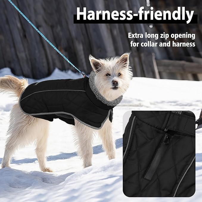 Fragralley Dog Coat Large, Waterproof Dog Jacket with Warm Fleece Lining, Adjustable Reflective Dogs Winter Coat, Turtleneck Pet Coats for Cold Weather (Black XXXL)