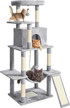 Cat Craft Cat Tree 63 Inch Cat Tower for Indoor Cats, Multi-Level Cat Tree for Large Cats 20 lbs+ Heavy Duty Cat Tower with Sisal Scratching Posts, Hammock, Condo and Extended Platform, Light Grey