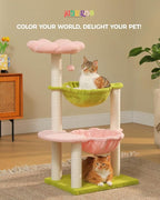 Flower Cat Tree with 2 Large Hammocks, 37.4" Small Cat Tower for Indoor Kitty with 6 Scratching Posts, Cute Cat Tree with Flower Top Perch, Pink