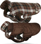 VIVAGLORY Softjoy Dog Coat, Dog Jacket for Winter & Christmas, Coat with Harness Hole, Reversible Plaid Checkered Warm Fluffy Heavy Duty for Puppy, XL, Coffee