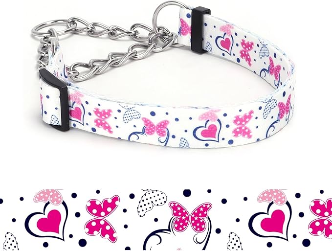 Martingale Dog Collar - Stainless Steel Chain, No Pull Training Collar with Flower Design for Large Medium Small Dogs (13, S)