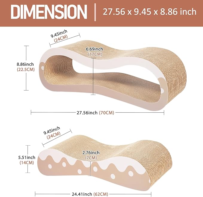 FluffyDream 2 in 1 Cat Scratcher Cardboard Lounge Bed, Cat Scratching Post, Durable Board Pads Prevents Furniture Damage,Large,Wave