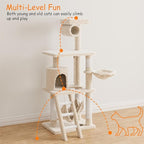 71 Inch Cat Tree Tower, Muti-Level Cat Condo with Sisal Scratching Posts and Padded Plush Perch, Cat Climbing Frame, Cat House Furniture with Play Fish for Indoor Large Cats, Yellow