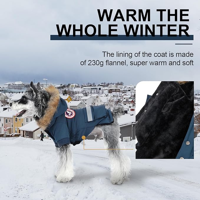 PINA Small Dog Coats - Waterproof, Warm Winter Jacket with Faux Fur Hood & Pocket
