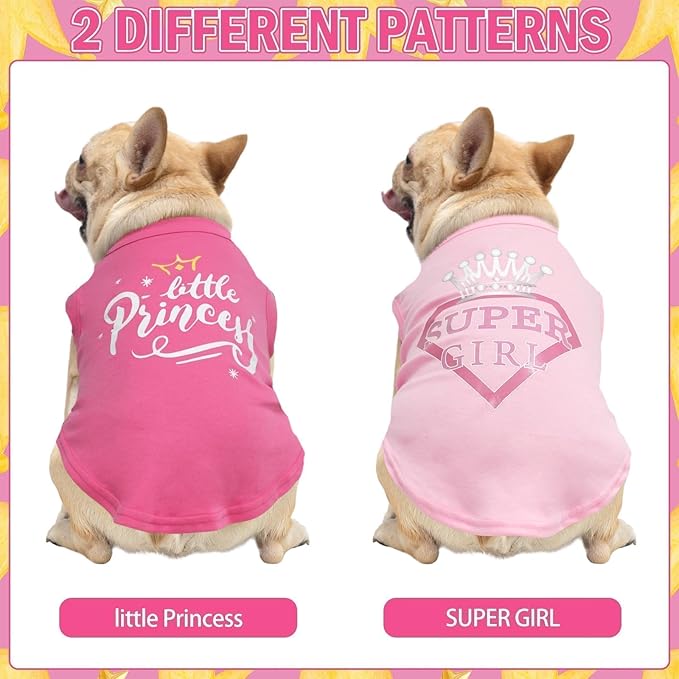 KOOLTAIL Valentines Dog Shirt for Small Medium Dogs-2 Pack Winter Fall Dog Vest Shirt Clothes with Printing, Soft Breathable Cotton Pet T Shirt for Frenchi Bulldog,Puppy,Cats,Boy Girl, Pink+Rose