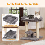PETEPELA 19" Scratching Post, Cat Tree Tower, 100% Natural Sisal Scratcher With Large Plush Top Perch Bed, Cozy Platform for Kittens and Cats