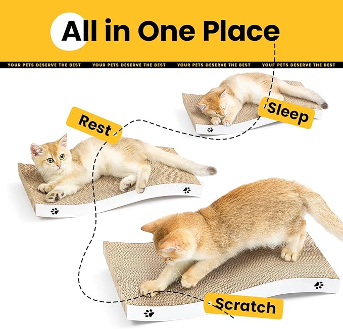 Cat Scratcher, Durable Scratch Pad, Corrugated Cardboard Scratching Board for Indoor Cats, Heavy Duty, Double-Sided Usability, Recyclable, with Catnip, Medium, 4 Pack