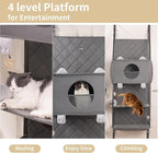 Hanging Cat Tree - Door Mounted Climber Cat Wall Cat Hammock for Indoor, Hanging/Elevated Bed - 4 Story with Removable Pillow, Roller Blind and Ball Toy