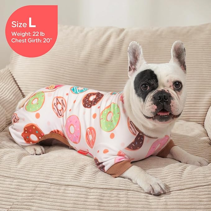 KYEESE Dog Pajamas, Soft Dog Pajamas for Small Dogs Boy Girl, Stretchy Dogs Pjs Velvet Puppy Jumpsuit Sleepwear, Comfy Jammies Lightweight Pet Onesie Outfit, Donut, S