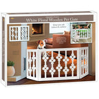 Etna White Floral Wooden Pet Gate - Freestanding Foldable Adjustable 3-Section Dog Gate. Extra Wide, Keeps Pets Safe Indoors/Outdoors - Fully Assembled