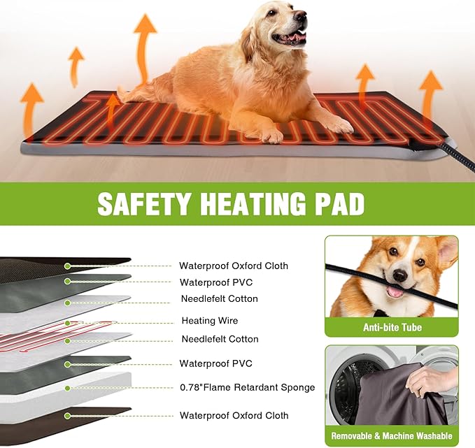 GUTINNEEN Heated Dog House Outdoor for Winter, Extra Large Dog Kennel with Metal Frame for Large Breeds, Insulated Dog Shelter with Heated Pad and Insulated Liner, Waterproof Asphalt Roof, Large Porch