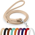 CollarDirect Rolled Leather Dog Leash, 6ft, Beige