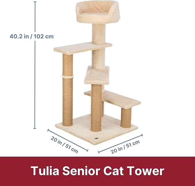 TRIXIE Tulia Senior Cat Tower with Scratching Posts, Four Platforms, Top Platform with Backrest, Beige Medium