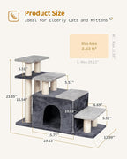 4-Tier Cat Stairs for High Bed with 22'' Cat Scratching Post, Pet Steps for Doggies Rabbit Ferret, Adjustable Cat Cave, Grey, Extra Large