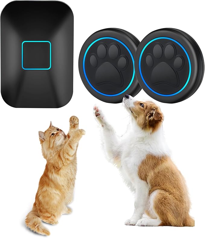 Halo Paw Smart Dog Door Bell – Touch-to-Ring BK Dog Bells to Go Outside, LED Light Wireless Dog Buttons & Dog Clicker for Communication, Waterproof Bell for Dogs to Ring to Go Potty(2 Bells & 1 Chime)