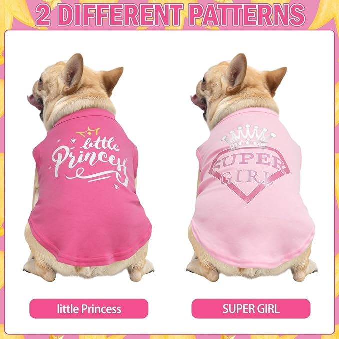 KOOLTAIL Valentines Dog Shirt for Small Medium Dogs-2 Pack Winter Fall Dog Vest Shirt Clothes with Printing, Soft Breathable Cotton Pet T Shirt for Frenchi Bulldog,Puppy,Cats,Boy Girl, Pink+Rose
