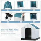 LEMBERI Durable Waterproof Plastic Dog House for Small to Large Sized Dogs, Indoor Outdoor Doghouse Insulated Puppy Shelter with Elevated Floor, Easy to Assemble (Blue, 34''L*31''W*32''H)