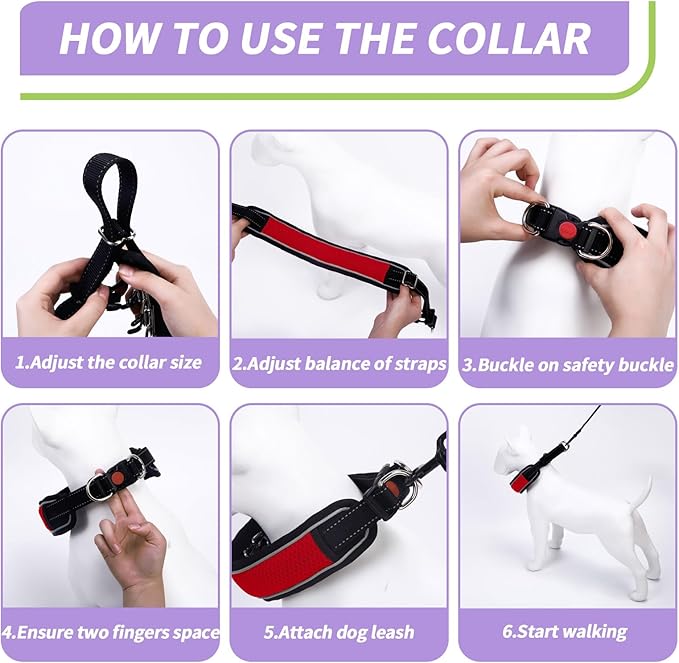 Martingale No Pull Dog Collar for Large Medium Dogs Training Walking, Heavy Duty Nylon Reflective Adjustable Anti Pull Slip Collar with Buckle M Red