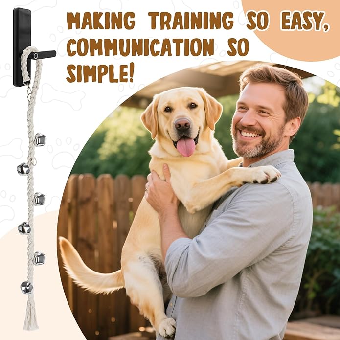 Dog Bells to Go Outside - RAINFLOW Dog Door Bells for Potty Training,Adjustable Potty Bells for Dogs,Handmade With Polyester Cotton,Comes for Puppies Dogs Doggy Doggie Pooch Pet Cat Pet Supplies Beige