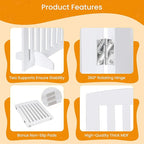 ZENY 24 Inch Pet Dog Gate, Foldable Freestanding Dog Door 3 Panel, White Wooden Z Shape Step Over Pet Fence for Entryway, Stairs, Doorway, White