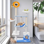 PETSITE Ocean-Themed Cat Tree for Indoor Cats, Multi-Level Cat Tower with Natural Sisal Scratching Posts, Hanging Toys and Padded Top Perch, Modern Cat Tree for Large Cats 20 lbs Heavy Duty (66")