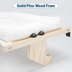 Cat Sill Window Perch - 100% Natural Pine Frame, Soft Rabbit Fur Cushion, Tool-Free Adjustment, Supports 50 lbs (Large-White)