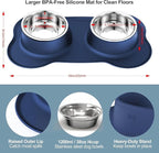 AsFrost Dog Food Bowls Stainless Steel Dog Bowls, Food Water Bowl Set with No Spill Non-Skid Silicone Mat, Dog Dish Double Pet Feeder Bowls for Small Medium Sized Large Dogs Cats Puppy, Blue
