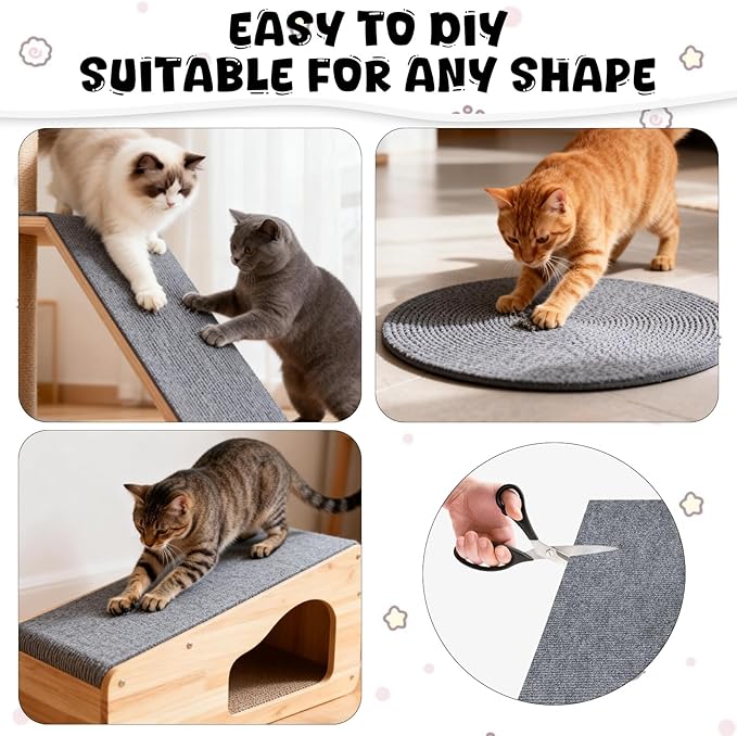 Scratch Pad for Cats DIY Climb Cat Scratcher Mat Trimmable Couch Protector Cats Scratching Protector Self-Adhesive Carpet for Furniture Wall Indoor Light Gray