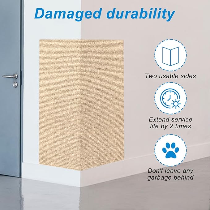 4 Pack Cat Scratch Mats 24”x16”, Self-Adhesive Trimmable Cat Scratching Post Carpet Cat Floor Scratching Pad Rug Cat Tree Replacement Parts Mat Cat Scratcher for Step Couch Furniture Protector(Beige)