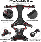 PoyPet No Pull Dog Harness, [Release at Neck] Reflective Adjustable No Choke Pet Vest with Front & Back 2 Leash Attachments(Black+Red,L)