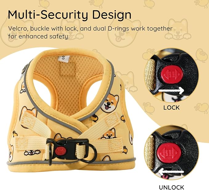 BELLA & PAL Step in Vest Harness for Small and Medium Dogs, No Pull Small Dog Harness with Leash Set, Comfortable Air Mesh Dog Vest Harness with Reflective Strip (Genki Shiba, XS)