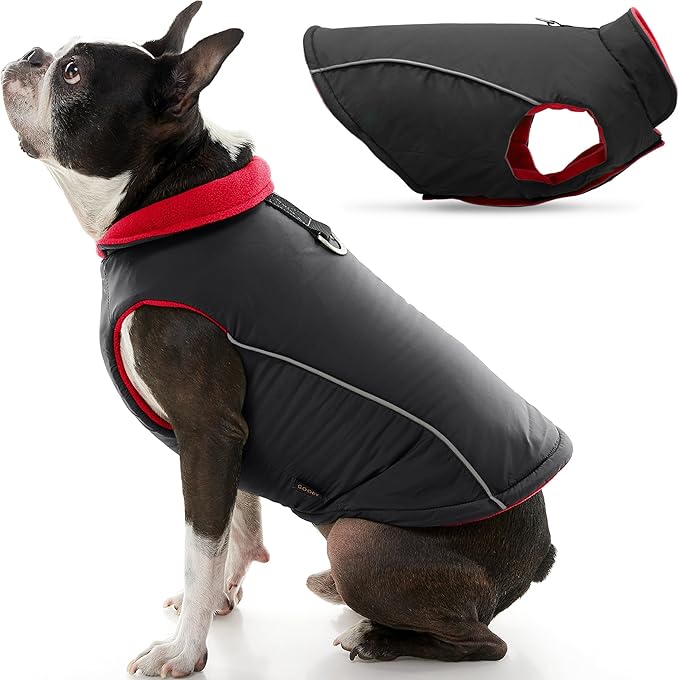 Gooby Sports Vest Dog Jacket - Black, X-Small - Reflective Dog Vest with D Ring Leash Warm Fleece Lined Hook and Loop Closure for Small to Medium Dogs