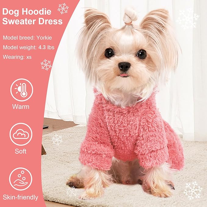 Dog Hoodie Dog Sweater Puppy Clothes for Small Dogs Boy Girl Pet Hoodies for Dogs Cold Weather Doggie Coats Fall Doggy Sweatshirt for Chihuahua Yorkie Cat Sweater Costumes, Coral Red, S