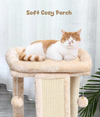 SYANDLVY Small Cat Tree with Scratching Post, Cat Scratching Board with Perch, Cat Post Scratcher for Indoor Cats, 2 Dangling Balls Great for Kittens (Beige)