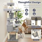 Tangkula 65 Inch Tall Cat Tree, Multi-Level Cat Tower with Sisal Scratching Posts & Board, 2 Condos, 3 Plush Top Perches, Adjustable Basket, 3 Hanging Balls for Indoor Cats (Gray)