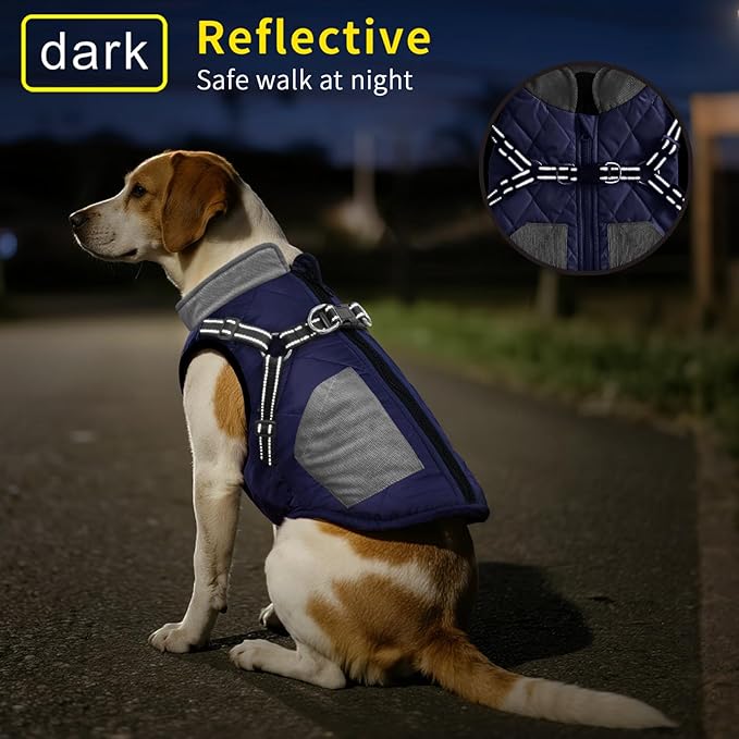 Mosucoirl Warm Dog Coats Pet Clothes, Waterproof Dogs Jacket Reflective Pet Outfits Winter Dog Cold Weather Coat Cozy Snow Jackets Vest for Small Medium Large Dogs Puppy Doggie (NavyBlue, XXL)